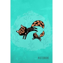 Notebook: 6x9 Medium Lined Journal with Numbered Pages and Blank Date on Top | Fox Silhouette Floral Design Turquoise