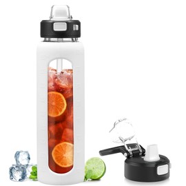 Kodrine - Botella de agua con pajita suave y lazo de transporte, botella de agua de vidrio de 32 onzas con tapa de bloqueo, botellas de agua transparentes para deportes, botella de bebida para viajes