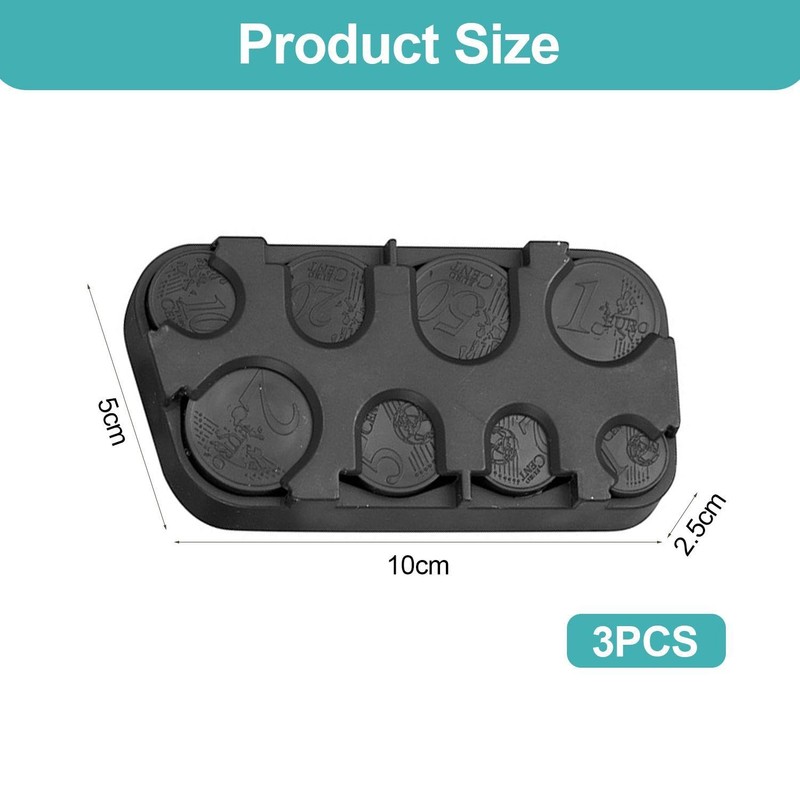 MEMOFYND 3-Piece Coin Storage Box, Black Plastic Euro Change Box,