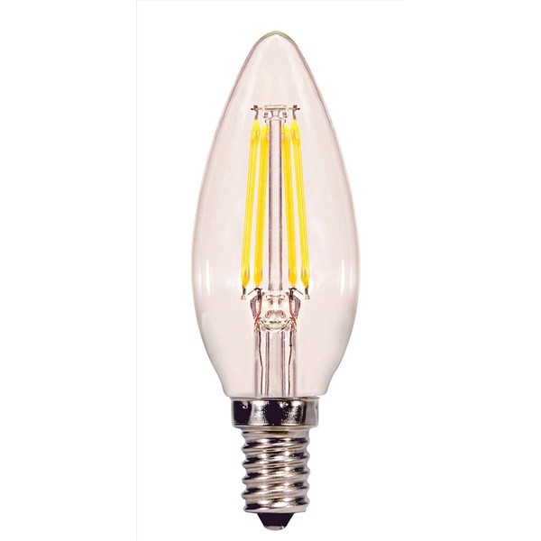 Satco S29877 4.5 watt B10 LED; Clear; Candelabra Base; 2700K; 350 lumens; 120 Volts 6-Pack Replaces S9877