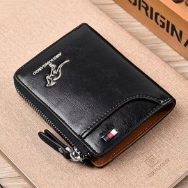 Mens RFID Blocking Leather Bifold Wallet Waterproof PU Leather with 14 Card Slots RFID Secure Technology bull  guard  wallet - Color: Black