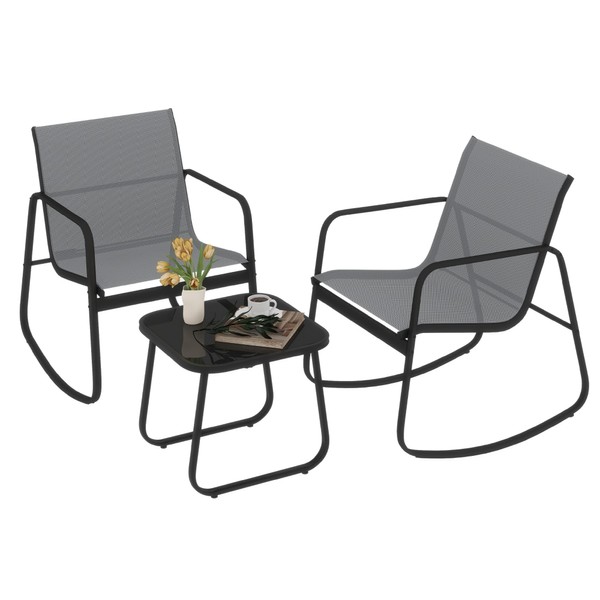 DWVO Gray 3-Piece Patio Bistro Set, Outdoor Textilene Furniture with