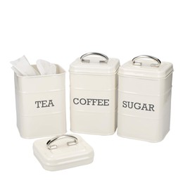 Kitchen Craft Living Nostalgia Canisters for Tea Coffee and Sugar in Gift Box, Steel, Antique Cream, 3 Piece Set, Medium, (LNTCSSETCRE)