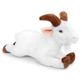 RLOMUTE 12.6 Inch White Goat Plush Toy Realistic farm Stuffed Animal Super Soft Cute for Birthday Party Favors Companions Bedroom Car Home Decor Collectible Gift for kids Boys Girls Lie down