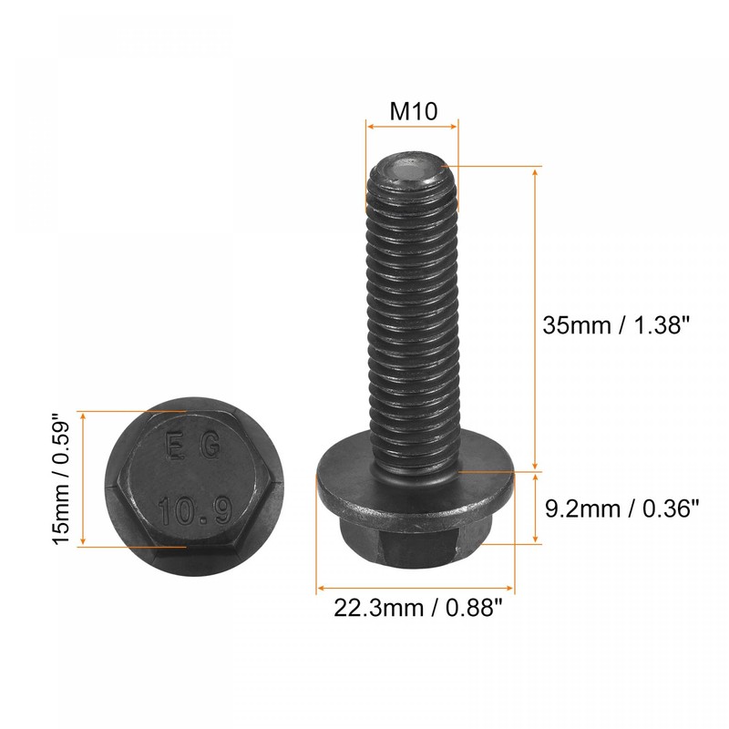 sourcing map Hex Flange Screw 10.9 Degree Carbon Steel Hex