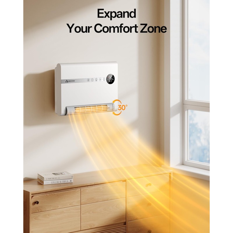 Wall Heater, Space Heater for Bedroom, 1500W PTC Fast Heating