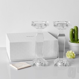 Marvala Crystal Candelabra Set, Dual-Sided Candle Holder Reversible for Taper, Tealight & Pillar Candles 3-in-1 Versatile Stand for Table, Wedding, Christmas, Home Holiday Decor (Set of 2-M)