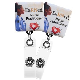 Reflections By Zana Set of 2 Square Black Nurse Practitioner Retractable Badge Holders with Slide Clip – ID Reels for Nurses, Medical Staff, Healthcare Workers