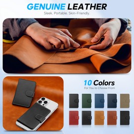 SHIELDON SHIELDON for MagSafe Genuine Leather Magnetic Closure Phone Wallet, Adhesive RFID Blocking Card Holder, 6 Card Slots,ID Window for Men Women Compatible with iPhone 16/15/14/13/12 Series - Retro Black