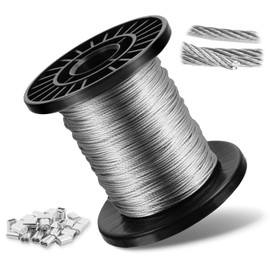 1mm Wire Rope, 304 Stainless Steel Wire Cable with Aluminum Crimping Loop, 30m Stainless Steel Hanging Cable 7x7 Cross Section for Picture Hanging, Clothes Line