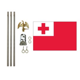 Tonga 3x5 ft Outdoor Flag and Flag Pole Set, Combination Comes with a 3x5 ft Polyester Flag a 6 ft long 3/4 inch Diameter Aluminum Pole with Bracket (Tonga)