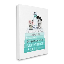 Stupell Industries Glam Fashion Cosmetics Soft Roses Blue Bookstack, Designed by Amanda Greenwood Canvas Wall Art, 30 x 40