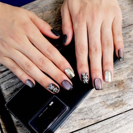 [GLORS] Purely Handmade Short Press On Nails | Purple Gold Bunny Cat-Eye Fake False Nail | Salon Quality Cute & Cool Short Nails in Short Square (S, SS)