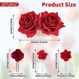 JIEYUMAO 7Pcs Rose Flower Hair Clips, Artifical Red Rose Hair Clip for Women, Elegant Rose Flower Hair Comb Rose Brooch Floral Clips Roses Flower Hair Barrette Hair Accessories for Wedding Party