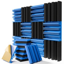12 Pack Sound Proof Foam Panels for Walls, 12" x 12" x 2" Self-Adhesive Acoustic Panels, High-Density Soundproof Wall Panels for Studio Home and Ceilings (Black+Blue)