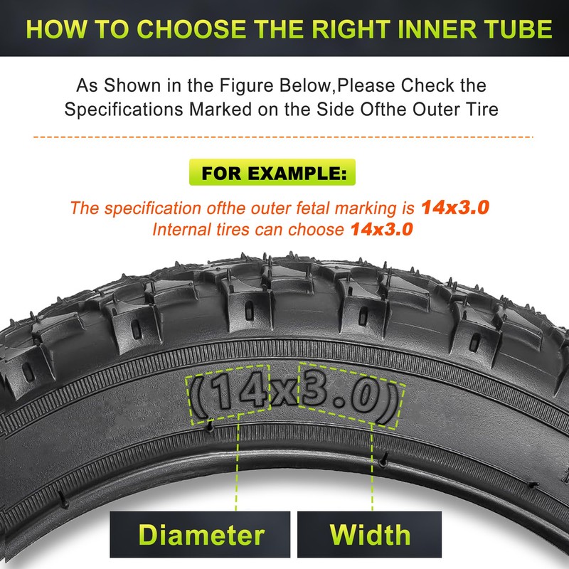 2-Pcs 14x3.0 Bike Inner Tube, 14x3 Tire Tube with CR202