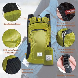 4Monster Foldable Backpack, Ultra Light, Unisex Daypack, Outdoor, Waterproof Hiking Backpack for Camping, Hiking, Travel, Sports, Climbing, Cycling (Green, 32L)