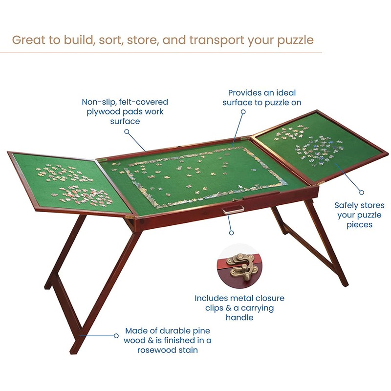 Bits and Pieces Fold-and-Go Wooden Jigsaw Puzzle Table with Legs,