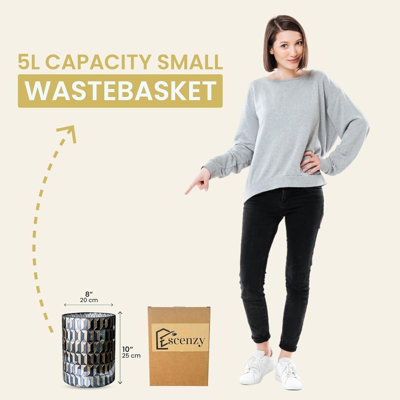 Escenzy Modern Bathroom Trash Can Mosaic Glass 6L | Decorative