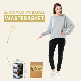 Escenzy Modern Bathroom Trash Can Mosaic Glass 6L | Decorative Small Garbage Can | 8" x 10" | Luxury Waste Basket for Restroom, Office, Bedroom & Kitchen | Shiny Black and Gold Bathroom Accessories