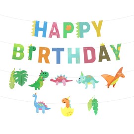 Banner de cumpleaños de dinosaurios para niños y niñas, diseño de dinosaurio, guirnalda de feliz cumpleaños, decoración de pared