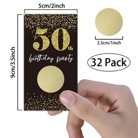 REWIDPARTY Black Gold 50th Birthday Party Scratch Off Game Cards（32 PCS） Cheers to 50 Years Party Supplies Happy 50th Birthday Party Scratch Cards Activity for Birthday Raffle Tickets Kids Adults