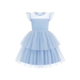 Arshiner Light Blue Toddler Dress Tiered Tulle Easter Party Flower Girl Outfit for Girls 4-5Y
