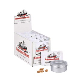 Fisherman's Friend Lozenges Original for Sore Throat Cough and Cold Relief 24 x 25g Packs Bundle with TinTastic Refillable Tin
