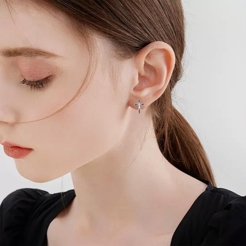 Cross Stud Earrings S925 Sterling Silver Black Cross Earrings Christian
