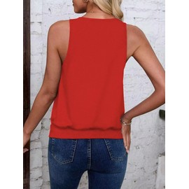 Sialois 2024 Womens Fashion Tank Tops Spring Summer Clothes Casual V Neck Sleeveless Solid Color Loose Fit Cute Y2K Outfit Basic Cami Shirts,Red,Large Size