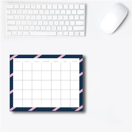 Monthly Calendar Notepad- 50 Undated Calendar Pages Customizable to Fit Your Organizational Needs (One for Work, One for Each Kid, One for Chores, One for Pets ) 8.5"x 11" Navy and Pink Stripe