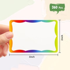 Colorful Name Tag Labels Stickers, 360 Plain Label Gift for Presents, 3 x 2 inch Name Stickers, Colorful Border Name Tags for Office, School, Home, Events, and Parties