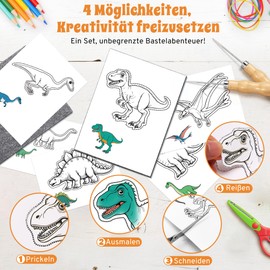 DazSpirit DazSpirit Prickelnadel Set Kinder, Komplettes Prickelset Kinder ab 4 mit 2 Prickelfilz, 2 Prickelnadel & 10 Stickbilder, Entwickelt für Kleine Hände, Prickeln Kit für Kreative Projekte (Dinosaurier)