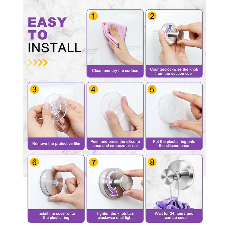 bathiin Suction Cup Hooks for Shower, Suction Hooks for Bathroom