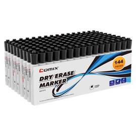 Comix Dry Erase Markers, Black Color, 4 Sets of 36 Markers, 144 Markers Total, Chisel Tip Whiteboard Makrers for Teachers Office & School Supplies