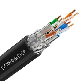 Syston Cable Cat8 Ethernet Bulk Raw Cable 2000MHz 2GHz 40GB 150 ft Solid Bare Copper S/FTP Individual electromagnetic Tinned Copper Braid Shield 22/4 4 Pair 22 AWG CMR FT4 UTP Black Order to Cut