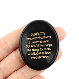 QINJIEJIE Serenity Prayer Gifts Black Obsidian Stones Healing Crystal Worry Stones Engraved Inspirational Stones Anxiety Relief Items Sobriety Encouragement Gifts for Men Friends