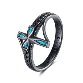 Cross Ring 925 Sterling Silver Turquoise Celtic Cross Rings Faith Ring Religious Christian Jewellery Gifts for Men Women-Size 10