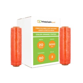 PSBM Orange Tinted Machine Stretch Wrap, 2 Pack, 20 Inch x 5000 Feet, 80 Gauge, Plastic Cling Color Stretch Film Rolls for Packaging Packing Pallets