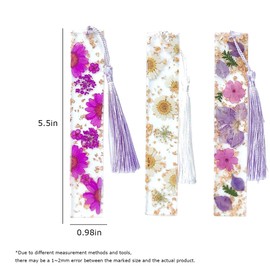 Daisy Epoxy Bookmarks - Dried Flower Resin Bookmark, Pressed Flower, Transparent Floral, Acrylic, Purple Beauty Sakura