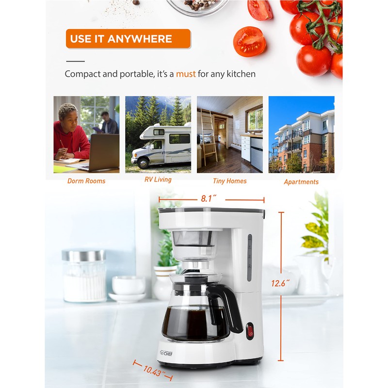 Commercial CHEF 5-Cup Small Drip Coffee Maker with 0.75L Water