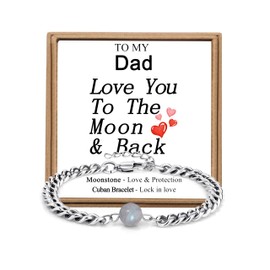 JoycuFF Fathers Day Birthday Gifts for Dad from Daughter Son, Dad Birthday Gifts, Moonstone Cuban Chain Bracelets for Men