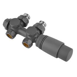S SIENOC H-Valve Connection Set Centre Connection / Radiator Valves Thermostat for Bathroom Radiator with Two-Tube System (Corner Shape + Passage 2-in-1 H-Valve Anthracite)