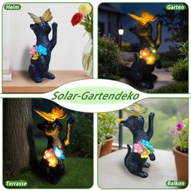Cat Solar Garden Decoration Statue - Welcome Black Cat with Butterfly with Solar Lantern Resin Statue, Patio, Balcony, Garden, Lawn, Outdoor, Doll Decoration, Housewarming Gifts