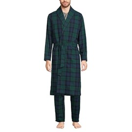 Lands' End Men s Flannel Robe Evergreen Blackwatch Plaid Regular Large