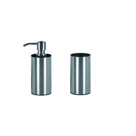Kleine Wolke Bathroom Accessories Set - 2 Pieces - Scope Bathroom Tumbler and Soap Dispenser - Stainless Steel/Polypropylen - Elegant Classic Design - Silver