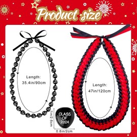 2 Pieces Class 0f 2025 Kukui Nuts Lei Necklace Graduation Ribbon Double Braided Necklace Ribbon Bow Closure Class of 2025 Grad Gifts for High School College Graduation Party Accessories (Red)