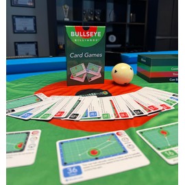 Bullseye Billiards Card Games - Pool Training Aid, 200 Practice Shot Cards, 10 Game Formats, Single and Multi-Player