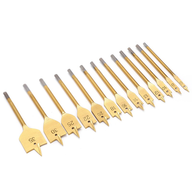 13Pcs 1/4in Hex Shank High Carbon Steel Flat Drill Bit
