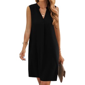 ANFTFH Women's Solid V Neck Summer Dresses 2024 Trendy Shirt Dresses Black M